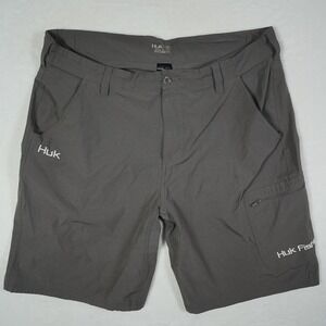 Huk Performance Fishing Shorts Mens XXL Gray Stretch Cargo Cotton Blend